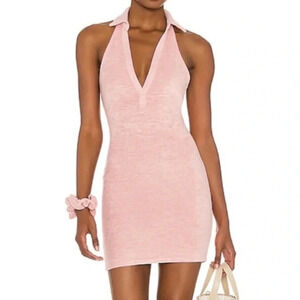 Lovers & Friends Tyler Mini Dress Candy Pink XS Revolve Mini Halter Preppy Terry